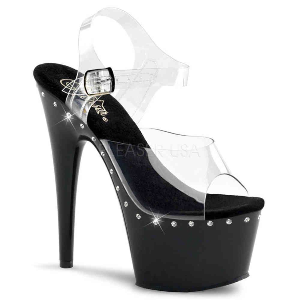 Pleaser - ADORE708LS Sandale à bride à la cheville, Pole dance chaussures - Chaussures de pole dance - Noir/Transparent Product image